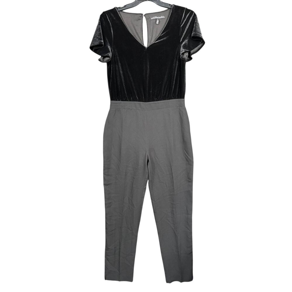 White House Black Market Velvet Jumpsuit Womens Size 6 Black Gray Short Sleeve